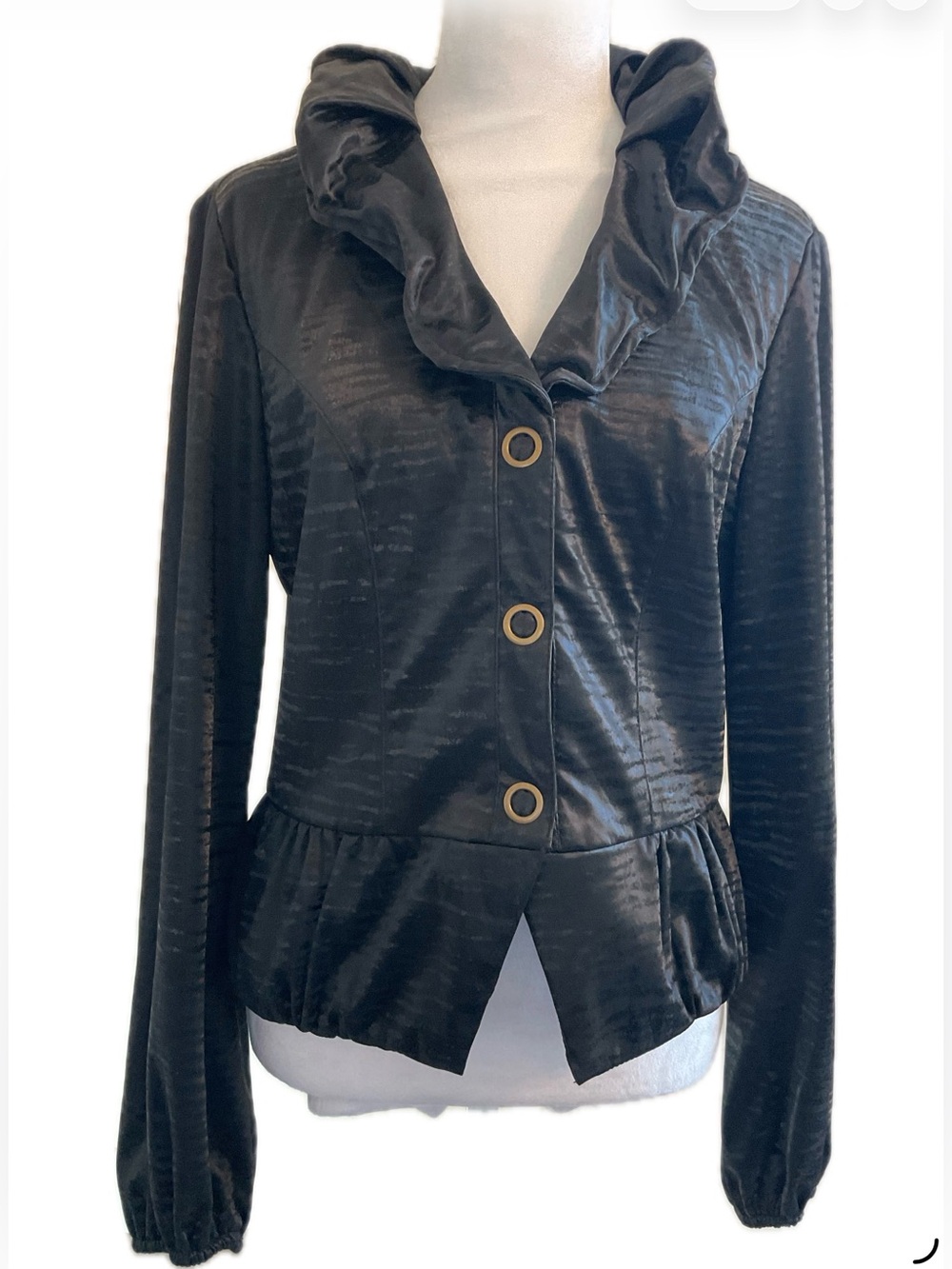 Joseph  Ribkoff Stunning  Black Ruffle-Collar  Blazer with adjustable cord .